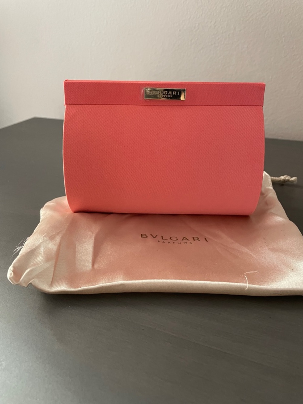 Bulgari Coral Pink Textured Clutch with Gold Plaque - Picture 4 of 5
